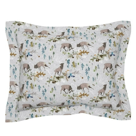 Woodland Stag Deer Nursery Decor Elk Forest Pine Tree Pillow Sham by Roostery