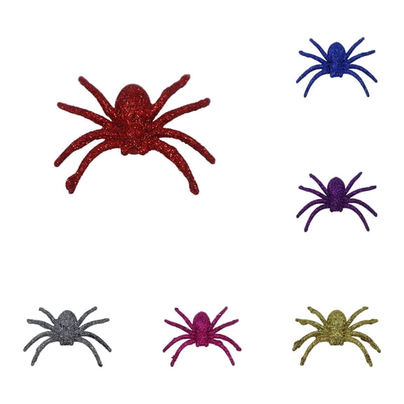 Glitter Plastic Spider Decorations 7-Pack, Multicolor Halloween Prank Toy Set for Party Decor and Pranks, Multicolor, One Size Each, Plastic