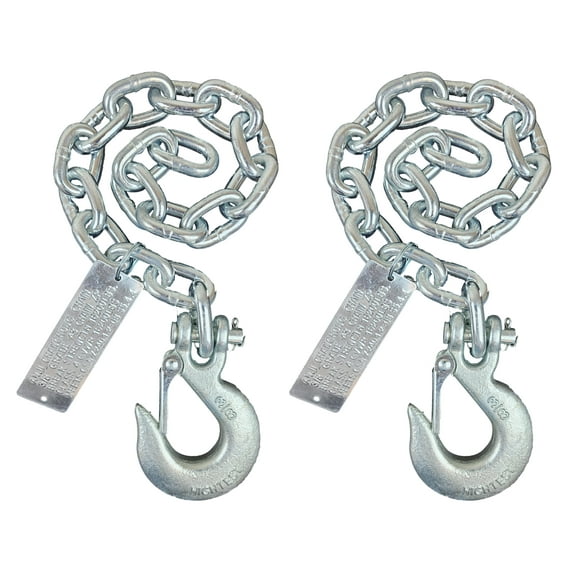 2 Pcs of 3/8''x30'' Heavy Duty Trailer Safety Chain With Hook On One End, 2pcs, Class 4 Breaking Strength 16200lbs.