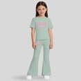 thumbnail image 2 of Gubotare Tween Girl Outfits Spring Girls 2 Piece Outfits Short Sleeve Ruched Drawstring Crewneck Tops and Wide Leg Pants with Pockets Clothing Sets Size 11-12 (Light Green,11-12 Years), 2 of 4