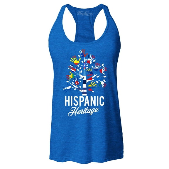 Shop4Ever Women's Hispanic Heritage Month Flag Handprint Tree Racerback Tank Top X-Large Royal Blue