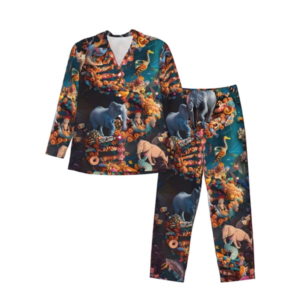 Fotbe Whimsical Animal Spiral Pijama de Hombre con Estampado de Manga Larga, Conjunto de 2 Piezas, Ropa de Dormir Suave y Cómoda con Bolsillos-XX-Large