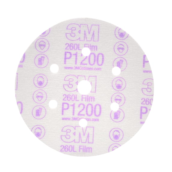 3M Hookit Finishing Film Abrasive Disc 260L, 01068, 6 in, Dust Free, P1200, 100 discs per carton, 4 cartons per case