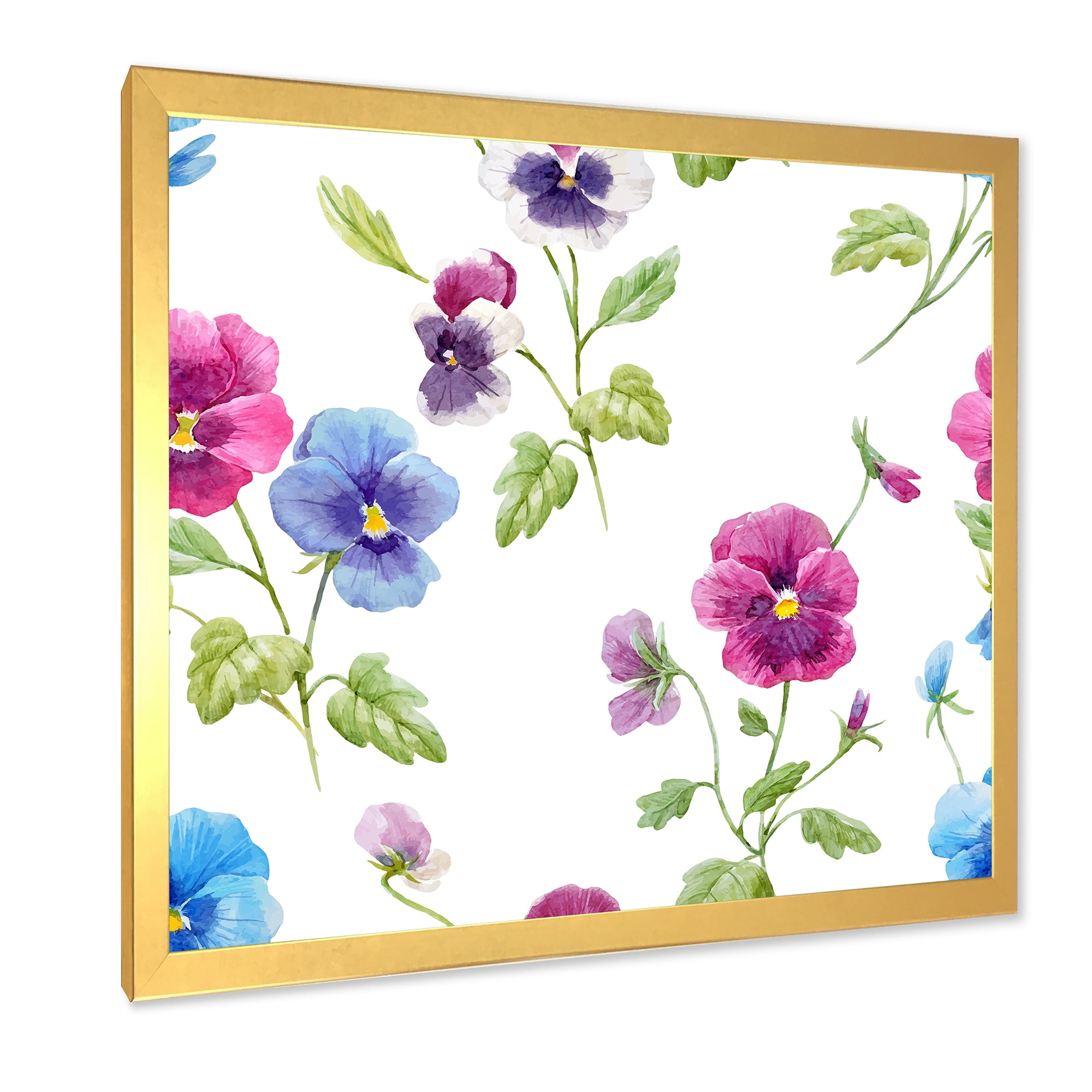Designart 'Blue and Pink Pansy Flowers II' Traditional Framed Art Print