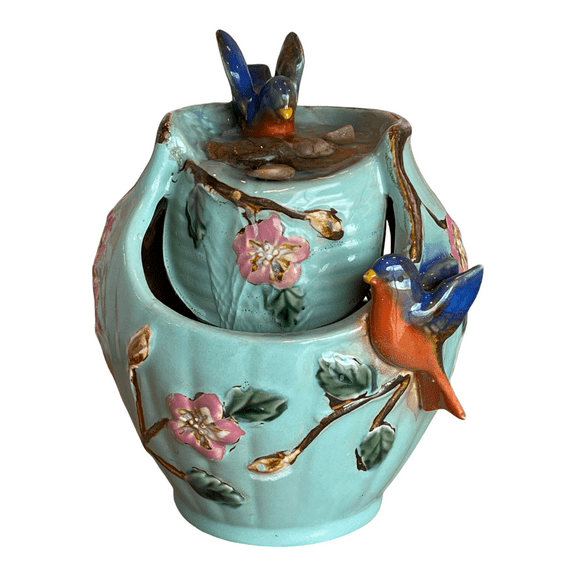 Gift Essentials Ceramic Tabletop Water Fountain Bluebird Green Indoor Fountain Decor Plug In