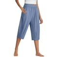 thumbnail image 2 of Stephy Women's Cotton and Linen Cropped Pants for Women In Summer Loose Large Size Linen Elastic Waist Small Feet Harem Pants Versatile Casual Pants Casual Cropped Pants, Blue, XXL, 2 of 6