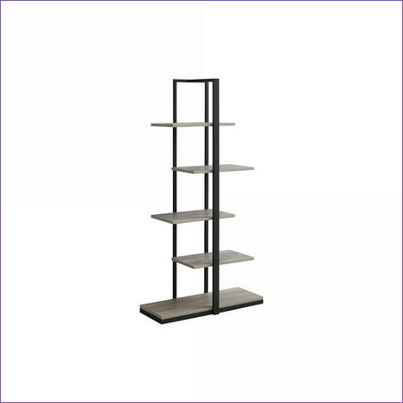 Bookshelf, Modern Industrial 5-Tier Asymmetrical Zig-Zag, Taupe Shelves, Black Metal Base, 60"H | Taupe | MDF