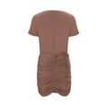 thumbnail image 6 of Womens Summer Bodycon Mini Dress Casual Solid Color Short Sleeve Ruched Club Short T Shirt Dress Party Dress, 6 of 7