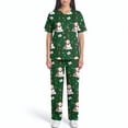 thumbnail image 5 of Wutalume Women's Holiday Print V-Neck Short Sleeve Scrub Set, Festive Top with Pockets and Work Pants, Medical Uniform Outfit,Green S, 5 of 5