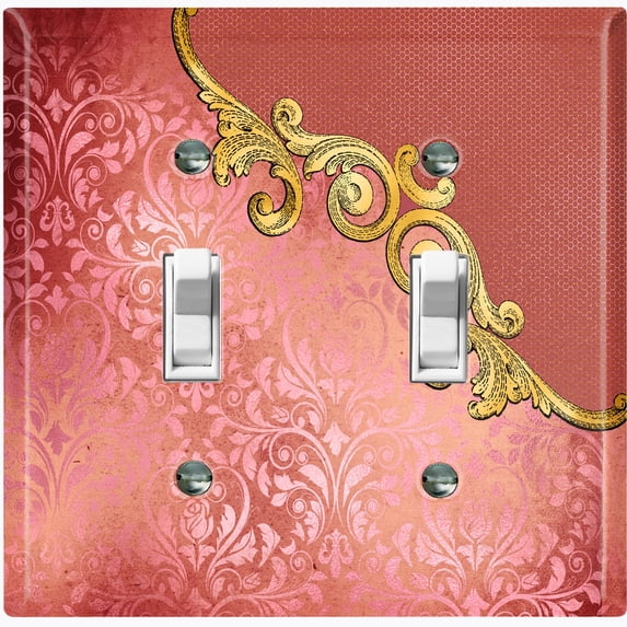 Metal Light Switch Plate Cover Red Floral Damask Frame Honeycomb Trim DAM056