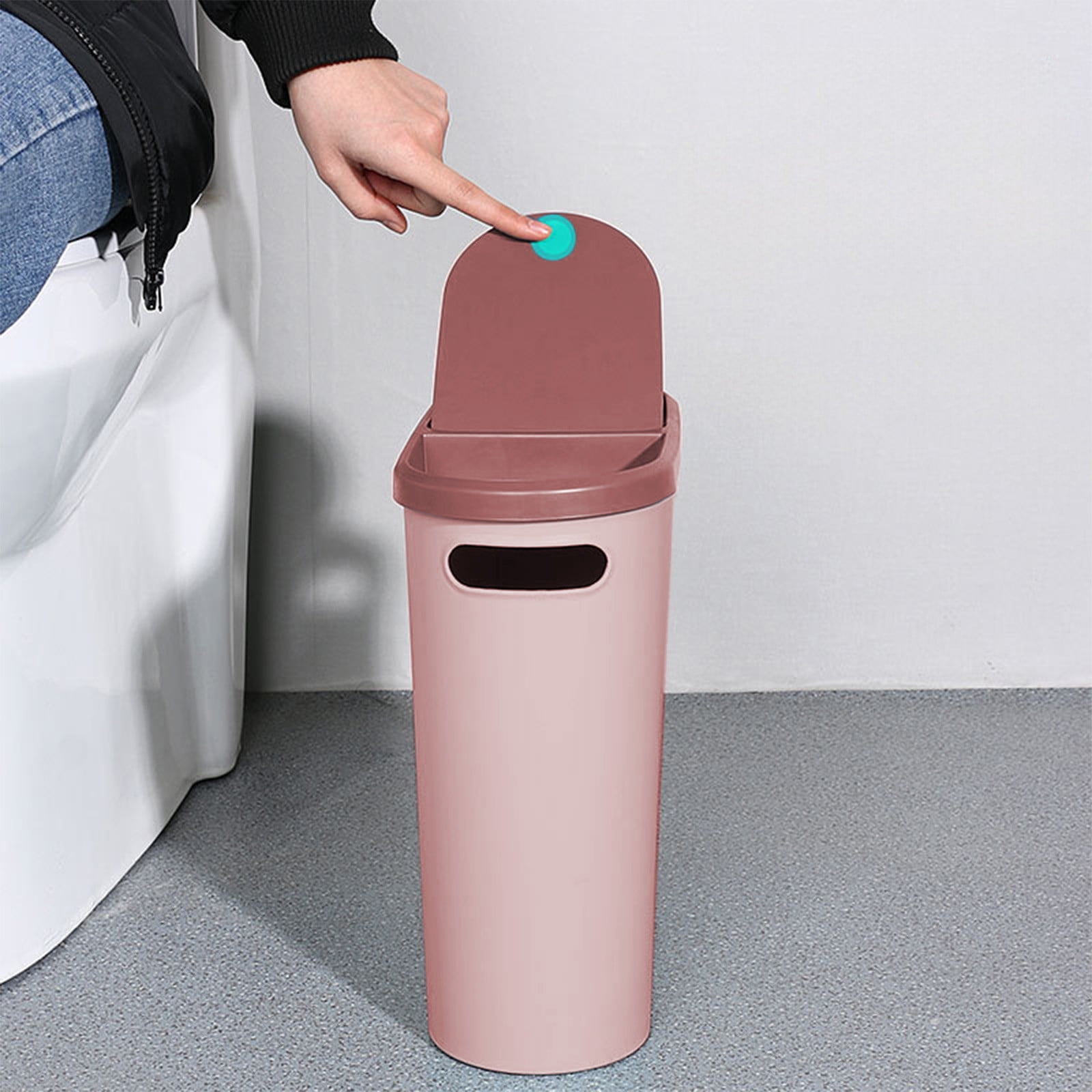 4-Gallon Slim Motion Sensor Trash Can, Automatic Touchless Bathroom & Kitchen Step Trash Can with Lid, Space-Saving Design,Pink