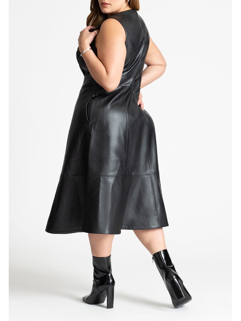 faux leather flare dress Leather Black Fit And Flare Gown Xhilaration Juniors Faux Leather Fit Flare  Dress Black S, $16