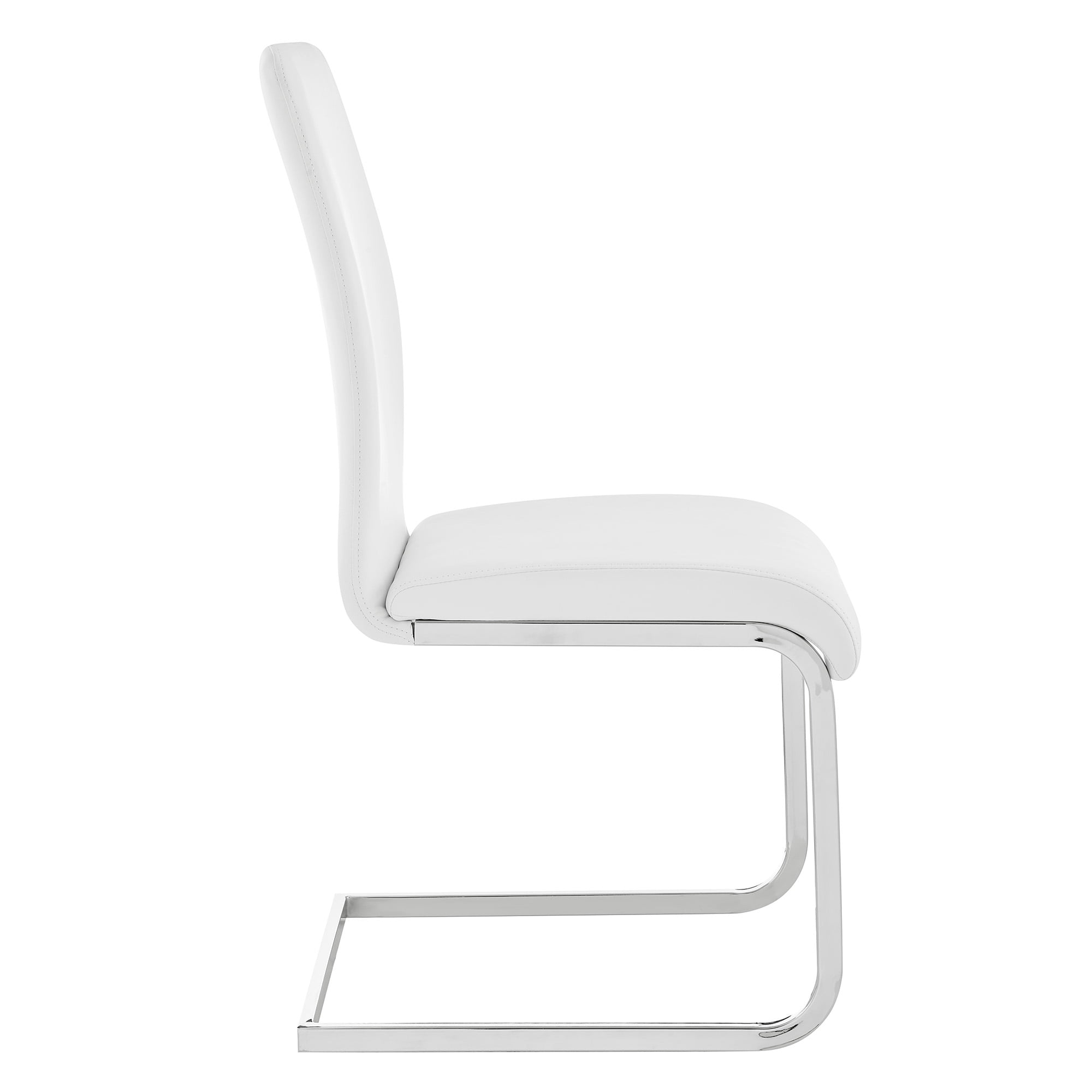 Amanda Contemporary Side Chair in White Faux Leather and Chrome Finish - Set of 6