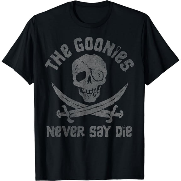 100% cotton tshirts men tee The Goonies Never Say Die Skull & Swords Distressed Logo T-Shirt