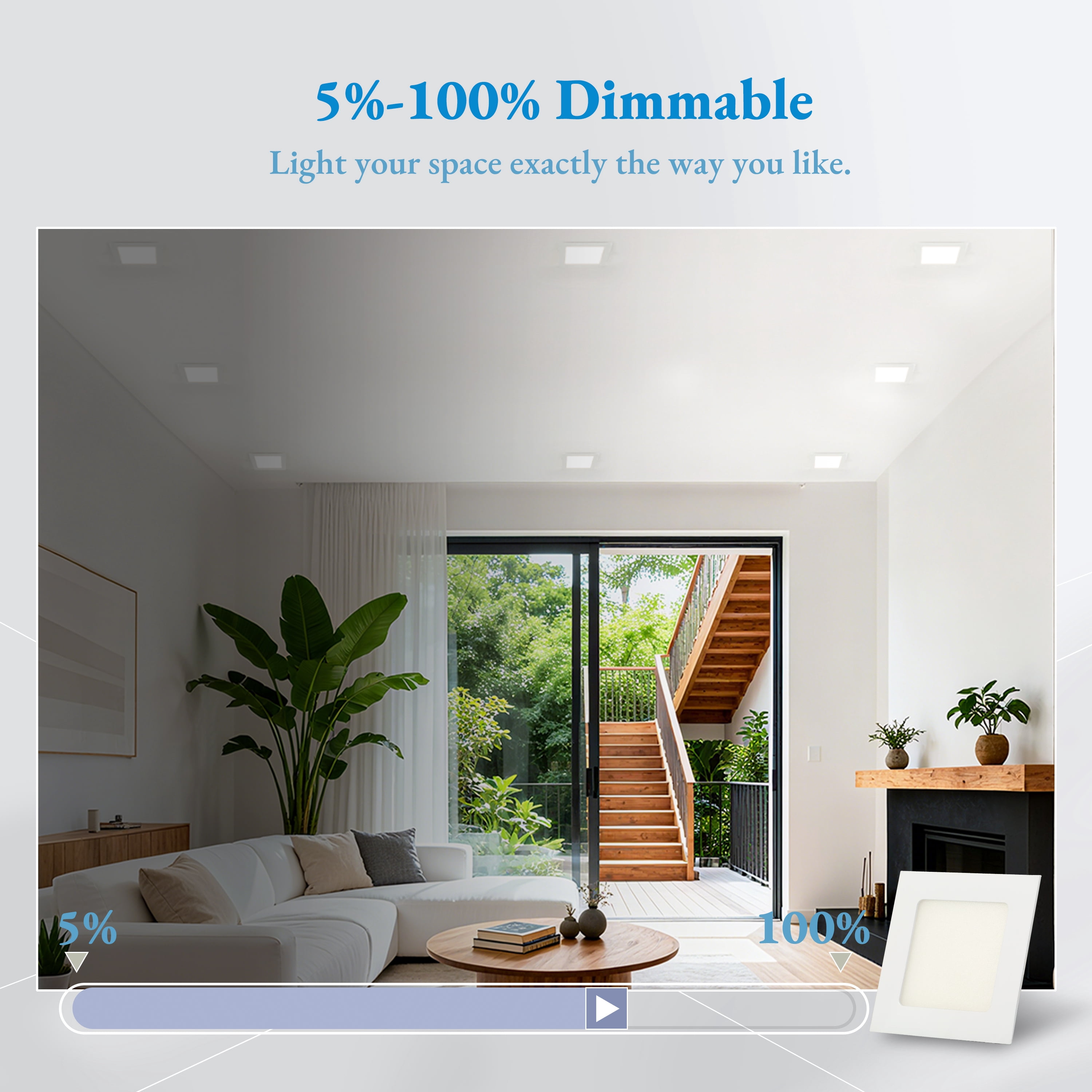 LNC 6 Inch Square LED Recessed Light,12W,3CCT,1100LM,Dimmable,Canless,Energy Star,ETL Listed,for Kitchen,Living Room,Bedroom