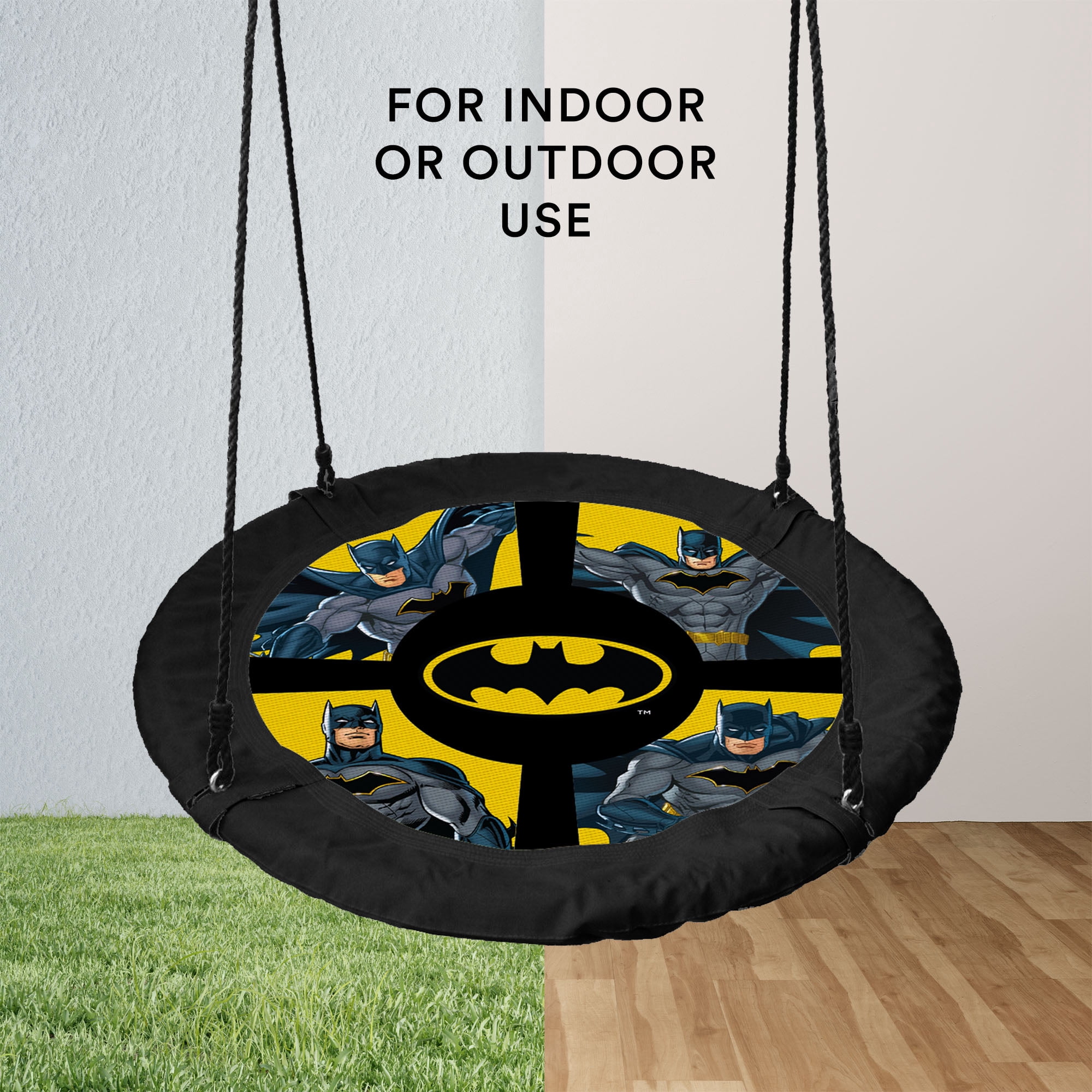 Batman 40” Saucer Tree Swing for Kids – Heavy-Duty Flying Disc Swing, Adjustable Ropes, Indoor & Outdoor Use, Ages 3+
