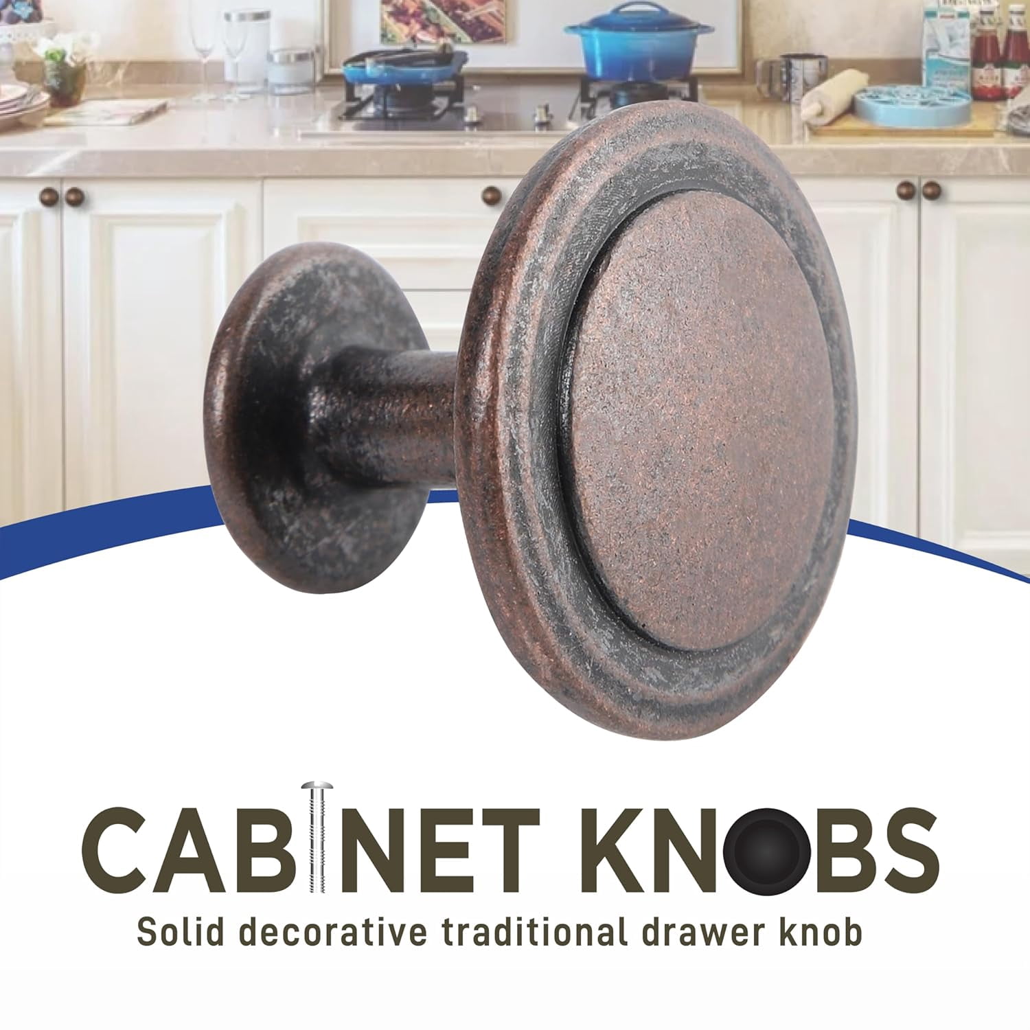 LifeMaster 12pcs 1-1/4 inch Kitchen Cabinet Knobs - Rust-Proof Oil Rubbed Bronze Finish, Modern Zinc Alloy Drawer Pulls, Strong and Stylish Handles with Screws