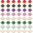 thumbnail image 1 of 64 piezas de aleación de esmalte de 8 colores, dijes de cara, conectores de eslabones redondos planos con cara hueca, colgante de esmalte de cara feliz dorado claro, 1 of 7