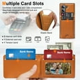 thumbnail image 4 of Compatible with Samsung Galaxy Z Fold7 Wallet Phone Case,Built-in Tempered Glass Screen Protector,With Card Holder,Back Flip Kickstand,PU Leather Shockproof Rugged Phone Case,Brown, 4 of 7