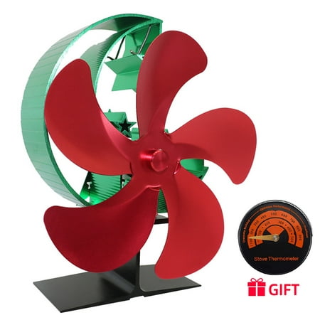 

Tomfoto 5 Heat Powered Fan Fireplace Fan Quiet Operation Circulating Warm Air No Battery Required for Wood Burning Red&Green