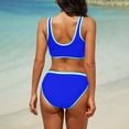 thumbnail image 4 of Wamejoo High Waisted Bikini Sets Womens Cheeky Two Piece Swimsuit V Neck Color Block Bathing Suit (Blue, M), 4 of 9