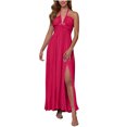 thumbnail image 3 of Women's Clothing Summer Dresses Fashion Solid Color Backless Waist Slit Long Skirt A-Line Party Dress with Pockets, 3 of 6