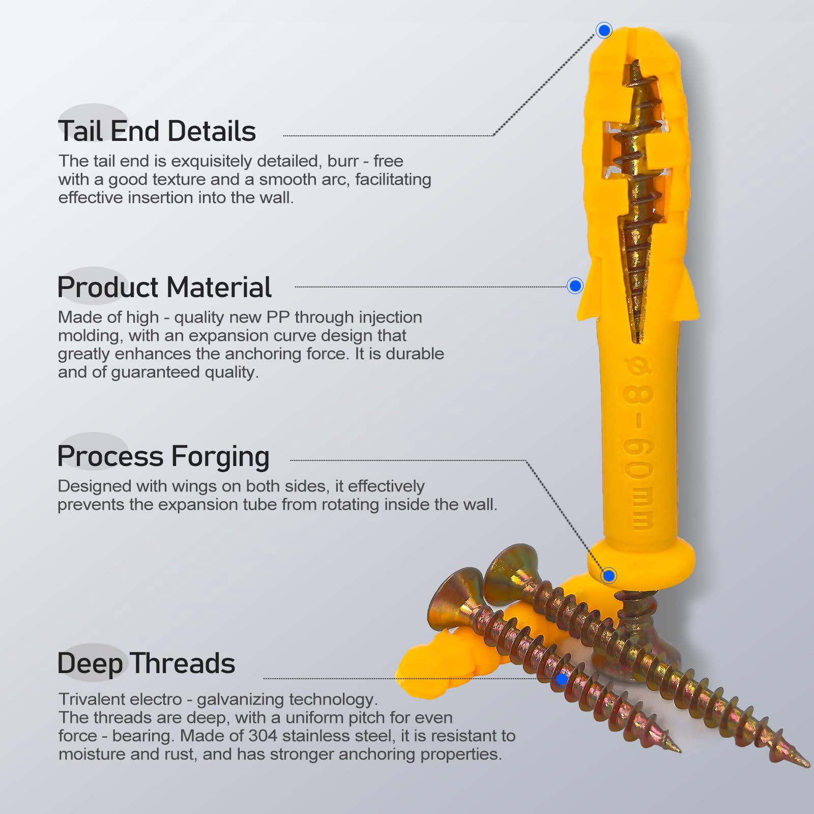 550PCS Screws and Drywall Anchors Kit, 275 Flat Head Screw and 275 Picture Hanging Anchor for Household Repairs with 8 Sizes Heavy Duty Drywall Anchors and Phillips Screw Assortment