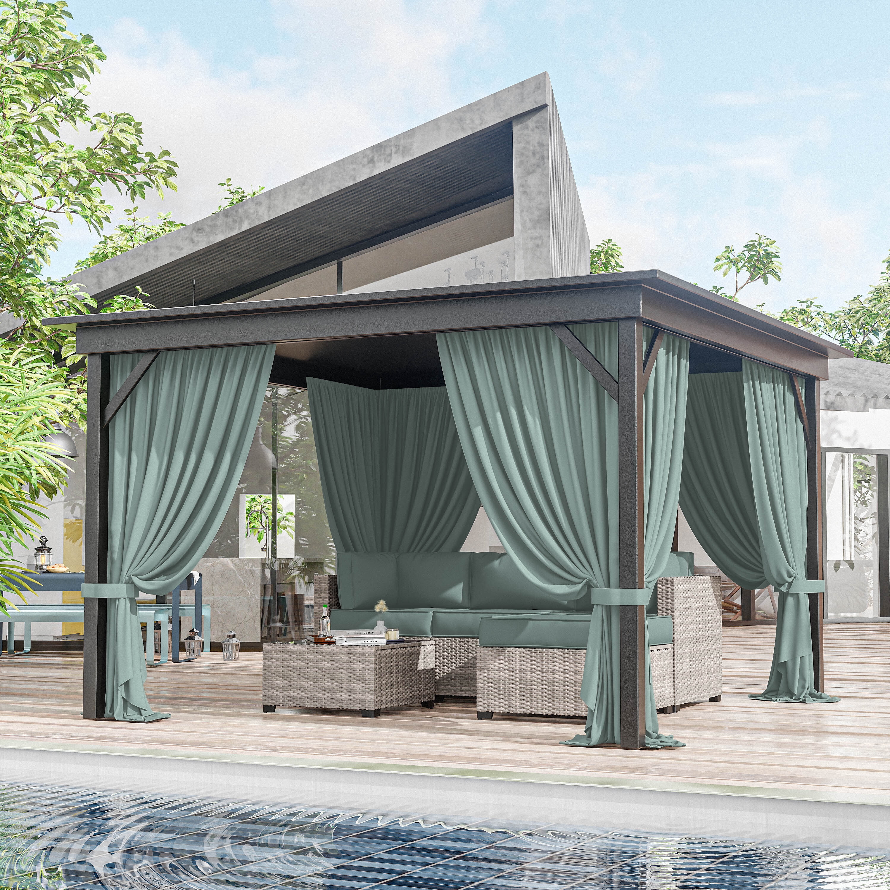 Kimunuk Outdoor Replacement Curtains for 10' X 10' Gazebo, Waterproof 4-Panels Calcite Blue Gazebo Universal Privacy Sidewall Curtains with Zipper for Patio Garden Backyard, Curtain Only
