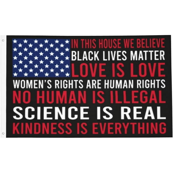 In This House We Believe Banner With Metal Grommets Double Sided Printed Flag 3x5 Ft Garden Yard House Flags Greeting Banner Indoor Outdoor Party Home Decor