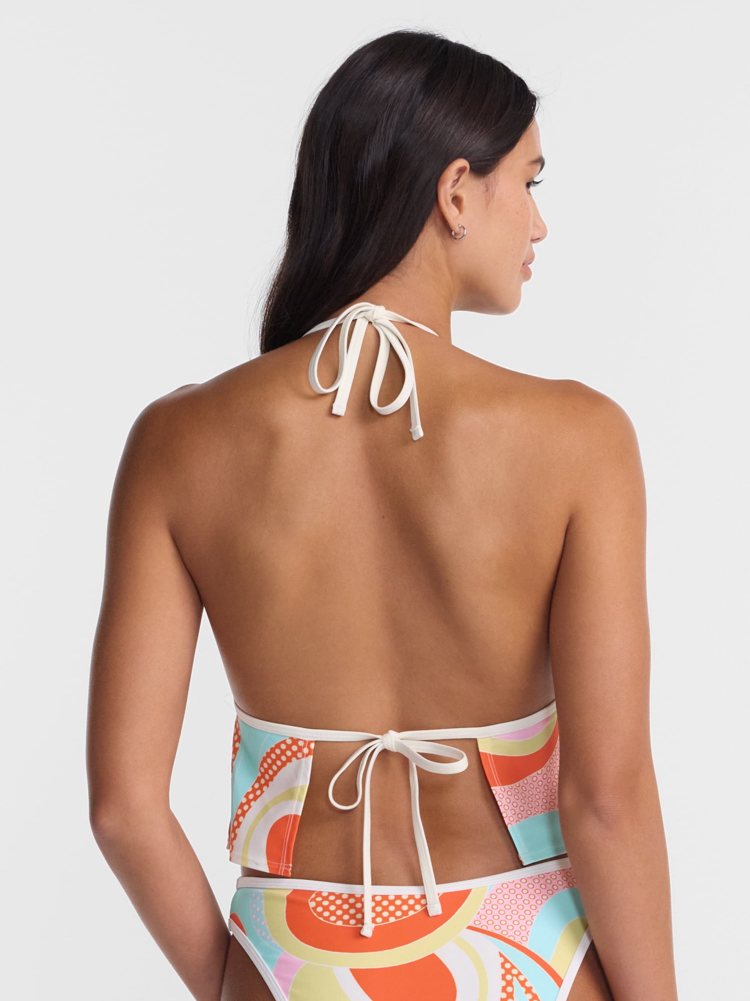 No Boundaries Groovy Getaway Cropped Longline Tankini Swim Top, Women's XXS-XXL