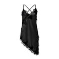 thumbnail image 6 of Satin Tops for Women Deep V Neck Spaghetti Strap Tank Top Lace Trim Asymmetrical Hem Silky Casual Going Out Camisole, #01 Black, L, 6 of 7