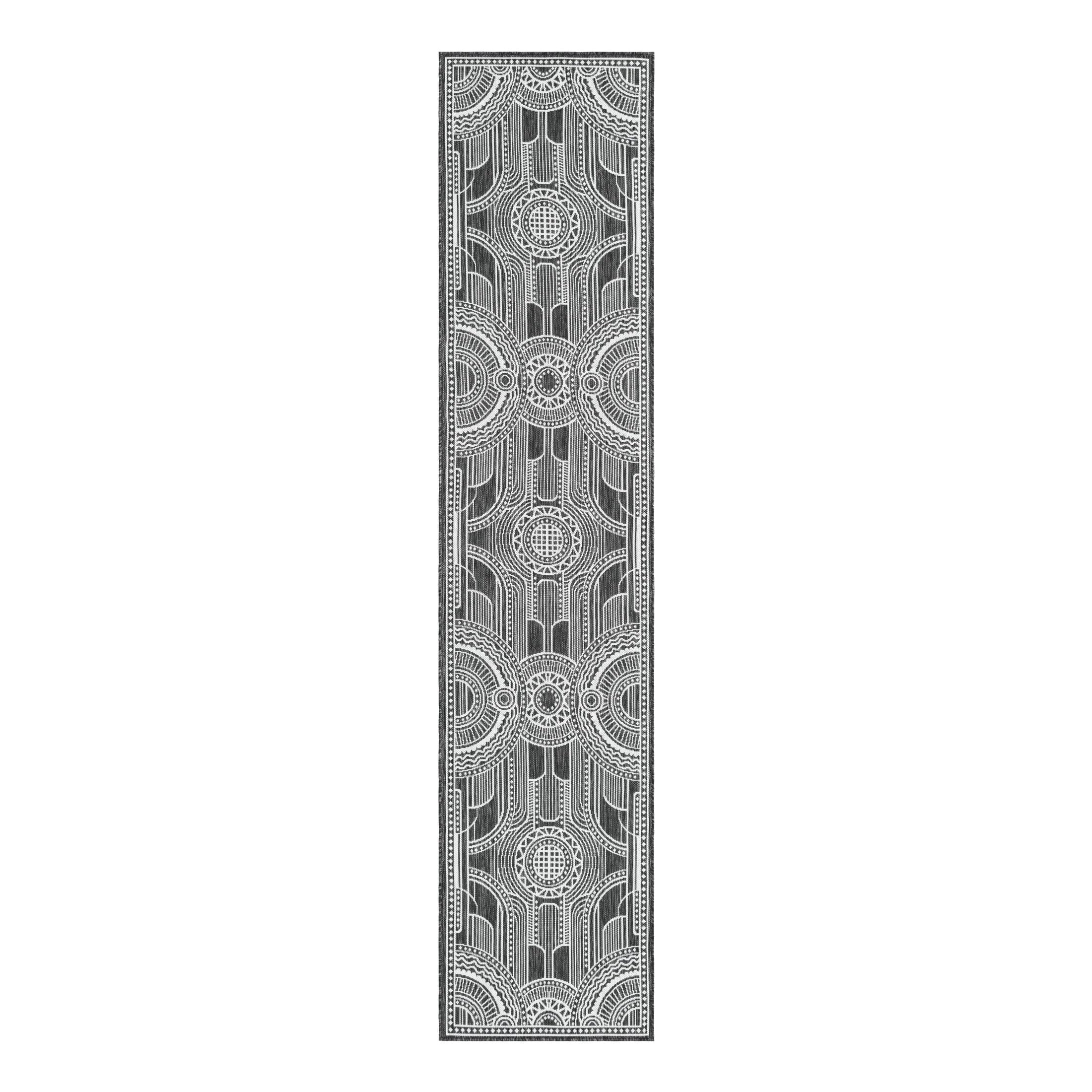 Unique Loom Outdoor Traditional Collection Area Rug - Deco (2' 7" x 12' Runner Black and White)