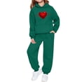 thumbnail image 1 of Conjunto de sudadera con capucha de manga larga para niños con estampado en forma de corazón y pantalones deportivos con lazo en las piernas, conjunto deportivo informal de dos piezas para niños, poli, 1 of 5
