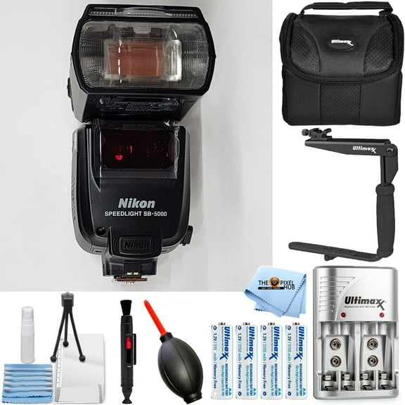 Nikon SB-5000 AF Speedlight 4185   Flash Bracket   4x AA Batteries and More