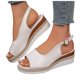 thumbnail image 3 of Bmisegm Ladies Summer Simple Solid Colour Soft Leather Buckle Slope Heel Thick Bottom Large Size Fish Mouth Sandals Womens Sandals Summer White 6.5, 3 of 9