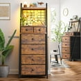 thumbnail image 6 of 6-Drawer Vertical LED Dresser for Bedroom Organization, Rustic Brown Chest with Grid and Display Shelves, Multipurpose for Living Room Closet Dorm, 6 of 6