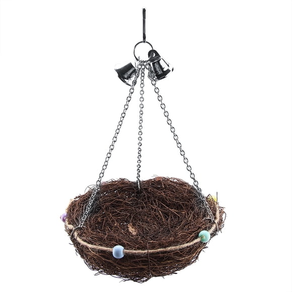 Nido de paja de ratán para loros, columpio colgante con cascabeles (27 x 12 cm)