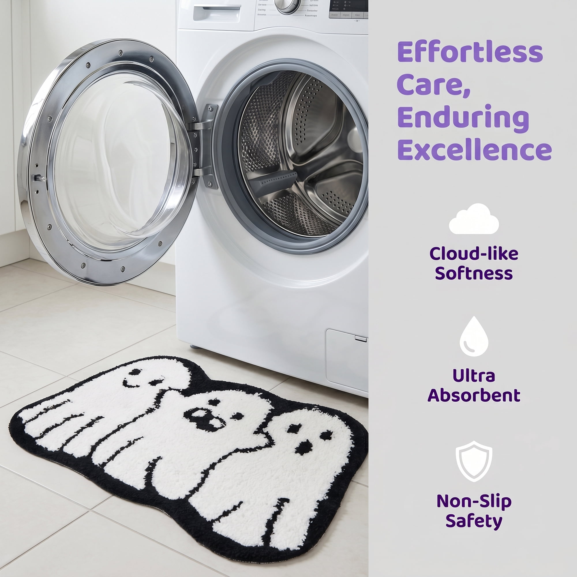 Unique Bargains Aesthetic Bathroom Ultra Soft Absorbent Shaggy Bath Mat White 24" x 16"