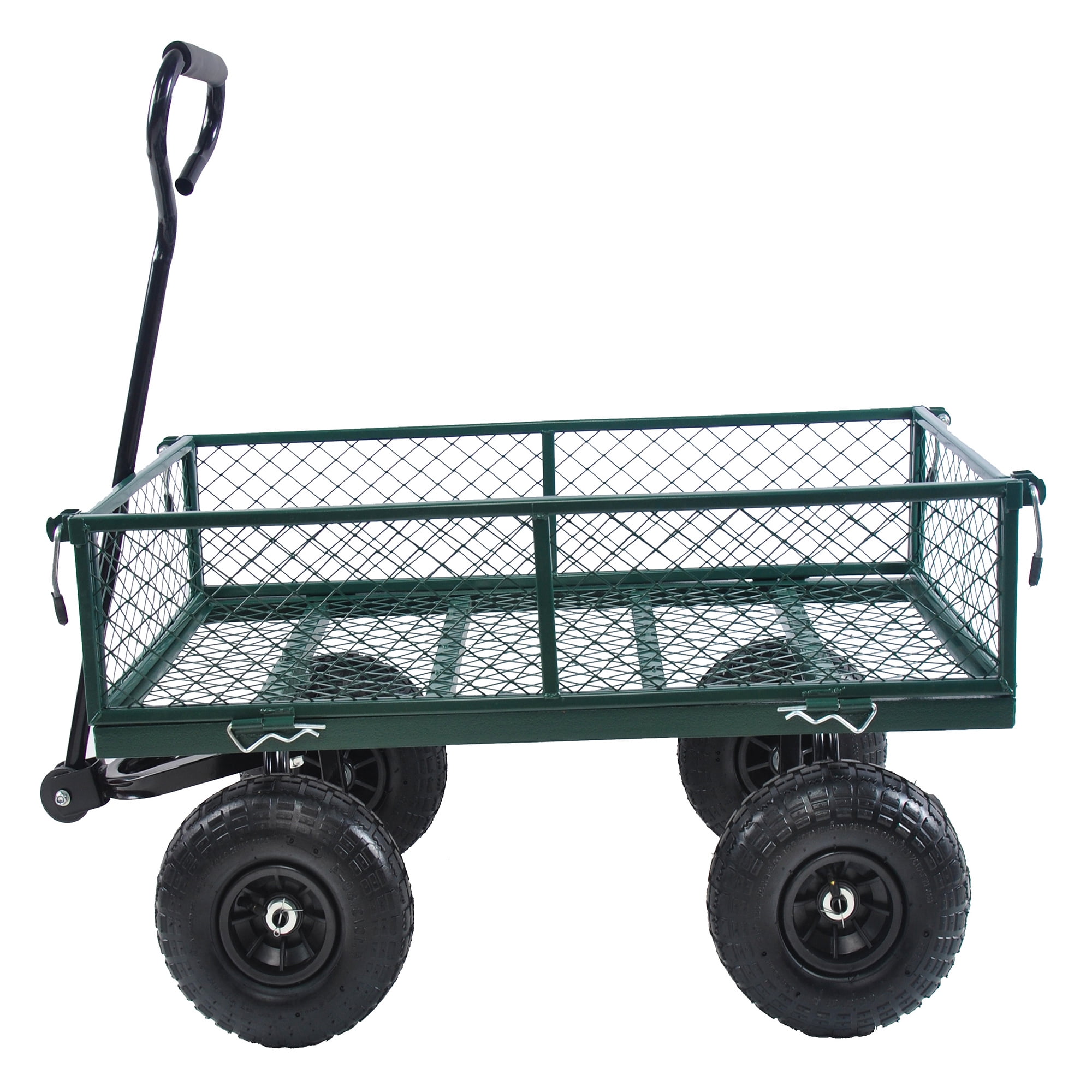 Aimee Lii Green Mesh Steel Garden Cart, Folding Utility Wagon with Removable Sides and Tires, Foldable Wagon Cart with Wheels