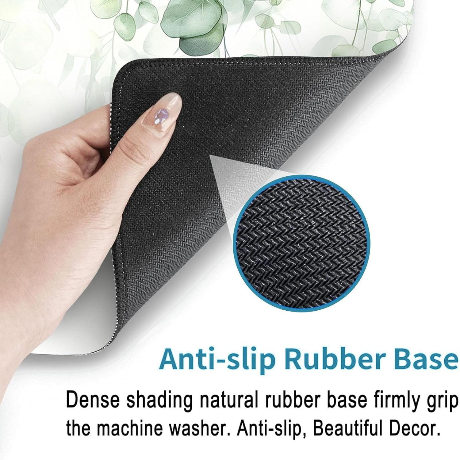 Non-Slip Washer & Dryer Top Cover Protector Mat Dust-Proof Washing Machine Cover Pad With Green Leaf Design Universal 23.6"x19.7" for Laundry Room & Kitchen Decor