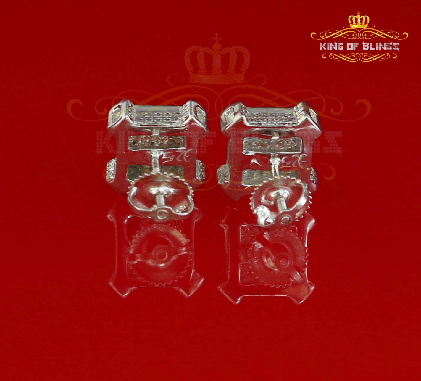 King of Bling's 925 Sterling White Silver 0.20ct Diamond For Women's/ Men's Square Stud Earrings