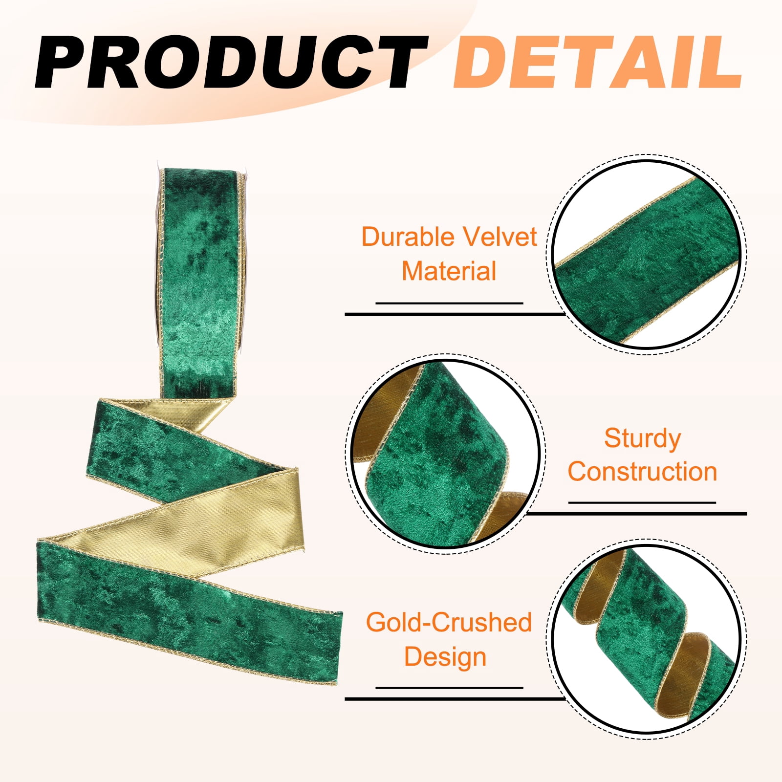 Uxcell Velvet Wired Ribbon, (1.6 Inch x 10 Yards, 2 Pcs)(Green) Velvety Gold Crushed Ribbons Gift Wrapping Binding, Suit For- Crafts/Bow/Wreaths/Christmas Tree Decoration