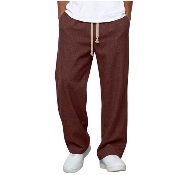 Men's Loose Fit Pants Straight Leg Casual Textured Trousers with Pockets for Beach Yoga Everyday Wear Drawstring Elastic Waist Stylish Pant