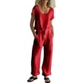 thumbnail image 3 of TaTaai Women's Spring Summer Two Piece Outfit Short Sleeve Round Neck T-Shirt and Cargo Trousers Solid Color Casual Matching Set for Daily Wear Gift, 3 of 9