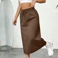 thumbnail image 4 of QATAINLAV Athletic Skirts for Women Drawstring Elastic Waist Midi Skirt Cotton Comfy Sweat Long Skirts with Pocket, Brown, XXL, 4 of 9