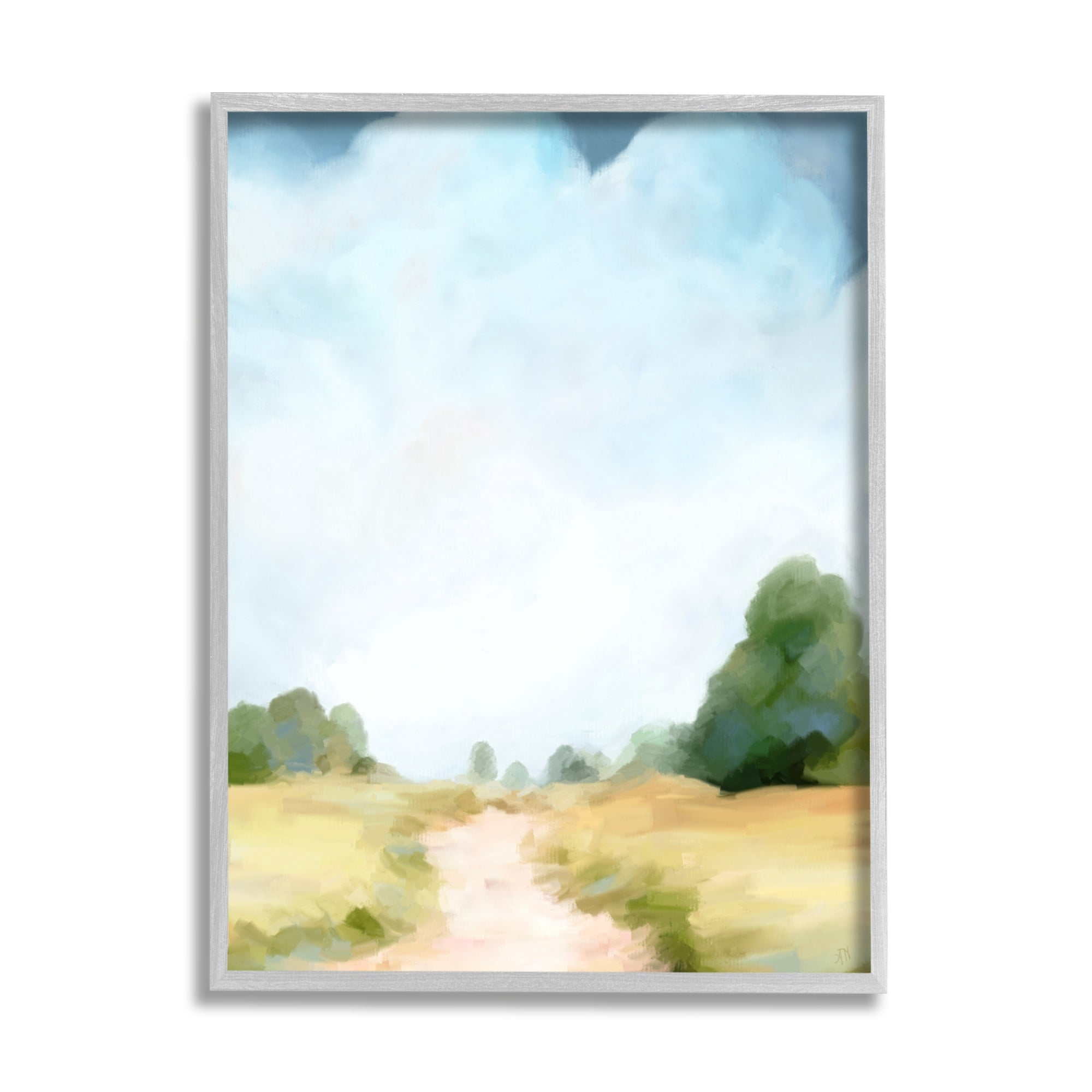 Stupell Industries Rural Country Path Abstract Trees Puffy Clouds Painting Gray Framed Art Print Wall Art, Design by Amy Hall