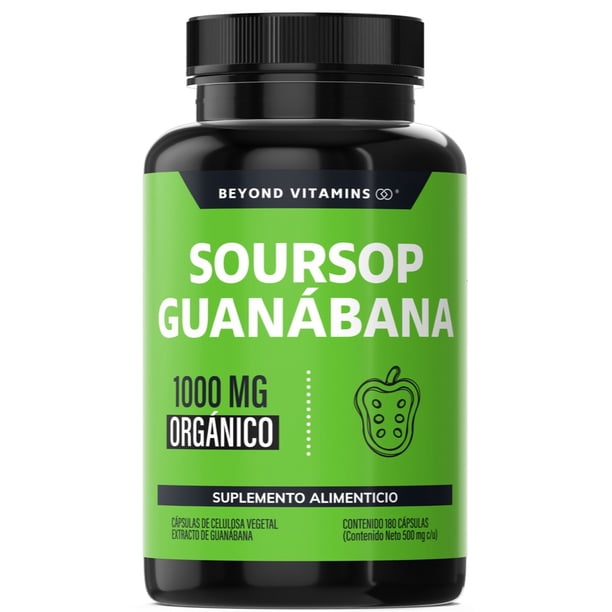 Soursop Guanábana 1000mg Beyond Vitamins | Extracto Orgánico De Guanábana En Polvo | Alta Concentración 10:1 | Vitaminas Mujer / Hombre - Antioxidante Origen Claro | 180 Cápsulas