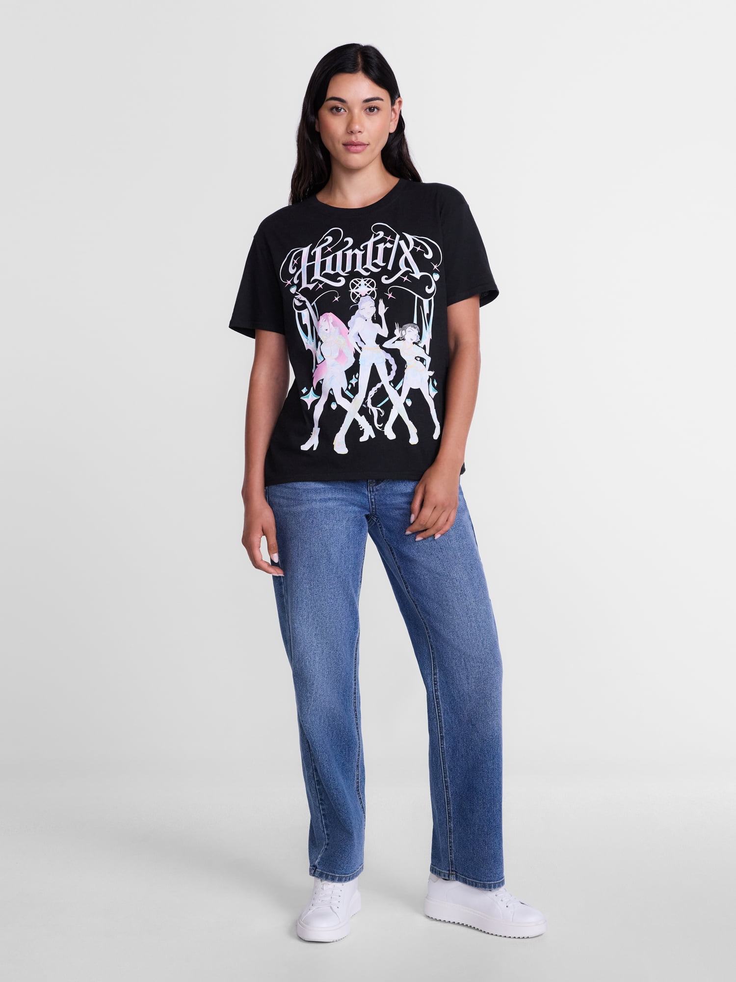 K-Pop Demon Hunters Women's Huntrix Graphic Tee with Short Sleeves, Sizes XXS-XXL