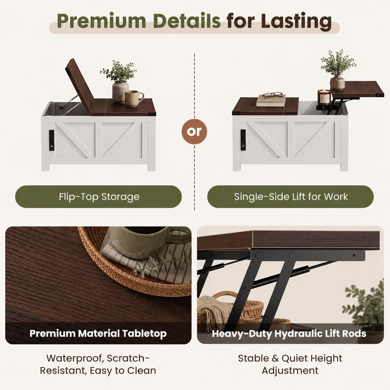 Simple Deluxe Lift Top Coffee Table with Storage, 35.5" Square Coffee Tables for Living Room, Farmhouse Coffee Table with Large Hidden Storage, Coffee Tables with Lifting Top for Living Room (White)