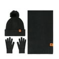 thumbnail image 2 of Xfvqtps Women Hat Scarf Glove Set Knit Plush Pompom Solid Color Touchscreen Winter Warm Stretchy Extended Beanie Neck Warmer Gloves Set Black, 2 of 5